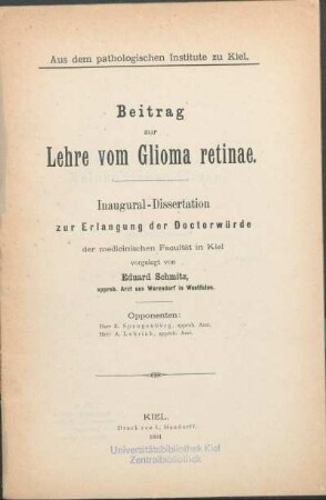 Beitrag zur Lehre vom Glioma retinae