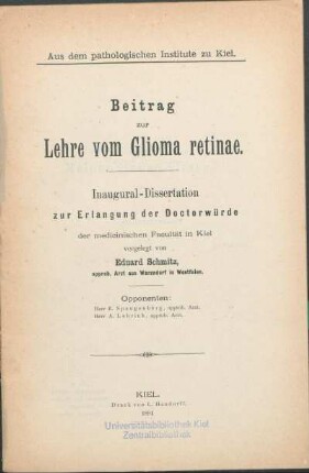 Beitrag zur Lehre vom Glioma retinae