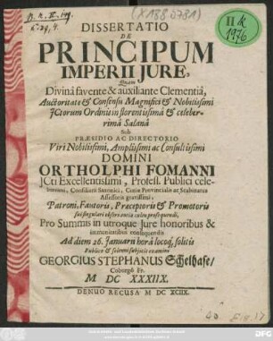 Dissertatio De Principum Imperii Iure