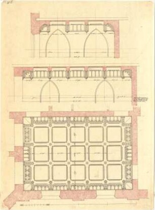 Gärtner, Friedrich von; München; Wittelsbacherpalast - Wohnzimmer - Plafond (Ansicht, Schnitte)
