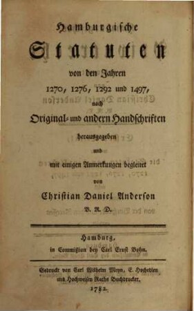 Hamburgisches Privatrecht, 1. Hamburgische Statuten v. d. J. 1270, 1276, 1292 und 1497