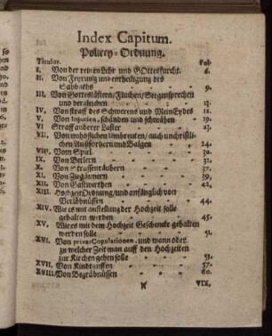 Index Capitum. Policey-Ordnung