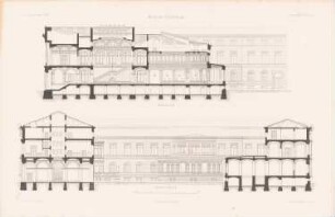 Deutsche Reichsbank, Berlin: Schnitt AB, Schnitt CDEF (aus: Atlas zur Zeitschrift für Bauwesen, hrsg. v. G. Erbkam, Jg. 30, 1880)