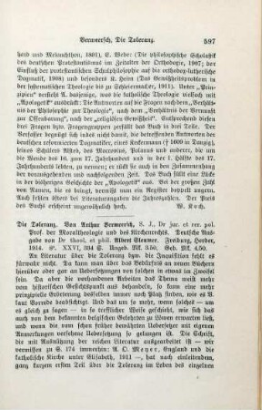 597-599 [Rezension] Vermeersch, Arthur, Die Toleranz