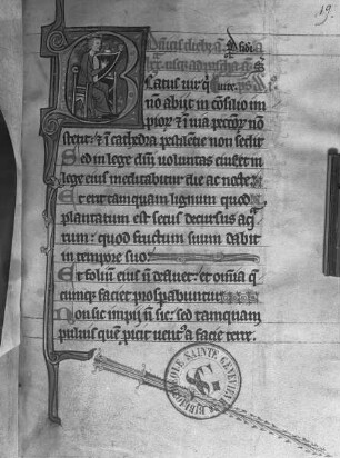 Psautier à l'usage de l'abbaye de Sainte-Elisabeth de Genlis — Initial B mit David, Folio fol. 19