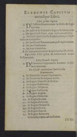 Elenchus capitum utriusque libri.