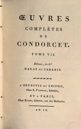 Oeuvres complètes de Condorcet. 7