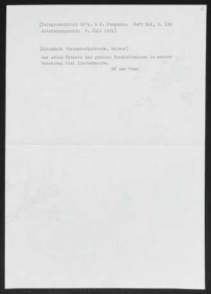 Brief von Gerhart Hauptmann und Margarete Hauptmann an Elisabeth Förster-Nietzsche