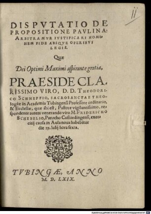 Disp. de propositione Paulina: Arbitramur iustificari hominem fide absque operibus legis