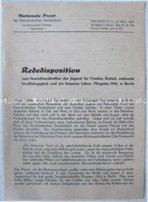 Sonderdruck für Propagandisten der Nationalen Front mit einer Rededisposition zum Deutschlandtreffen 1950