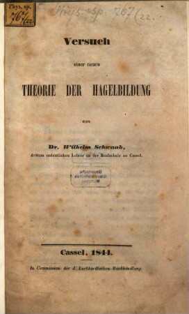Versuch einer neuen Theorie der Hagelbildung