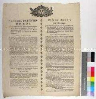 Bekanntmachung eines Patents von Ludwig XVI. König von Frankreich vom 25. Juli 1790 betreffend den Nationalversammlungsbeschluss über die Veräußerung von Nationaldomänen (in französischer und deutscher Sprache)