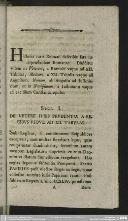 Sect. I. De Vetere Iuris Prudentia A Regibus Usque Ad XII. Tabulas