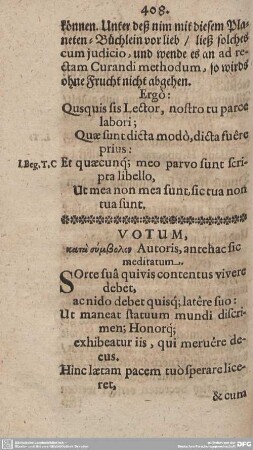 VOTUM, [....] [....] Autoris, antehac sic meditatum.