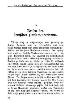 IX. Krisen des deutschen Parlamentarismus.