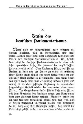 IX. Krisen des deutschen Parlamentarismus.