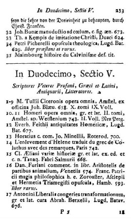 Sectio V. Scriptores Veteres Profani, Græci et Latini, Antiquarii, Litteratores.