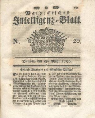No. 20, Dienstag, den 18ten May, 1790