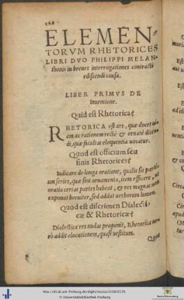 Elementa Rhetorices Philippi Melanthonis in breves interrogationes contracta