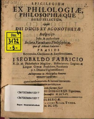 Spicilegium ex philologiae philosophiaeque agro selectum