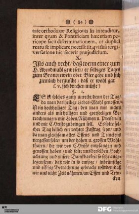 X. Ists auch recht/ daß wenn einer zum H. Abendmahl gewesen / er selbiges Tages zum Brandtewein oder Bier gehe und sich...