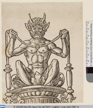 Satyr auf dem Kapitell einer Bildsäule sitzend