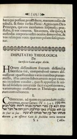 Disputatio Theologica De Sacrificis Caini atque Abelis.