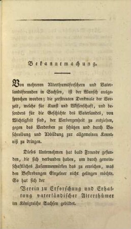 Bekanntmachung des k. sächsischen Vereins zur Erforschung und Erhaltung vaterländischer Alterthümer