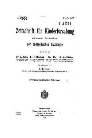 23: Zeitschrift für Kinderforschung - 23.1918
