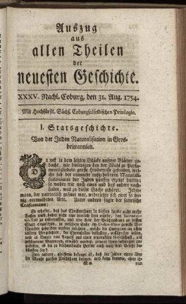 XXXV. Nachl. Coburg, den 31. Aug. 1754.