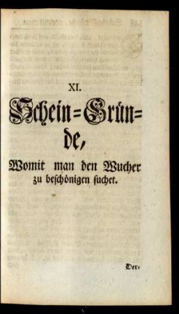 XI. Schein-Gründe, Womit man den Wucher zu beschönigen suchet