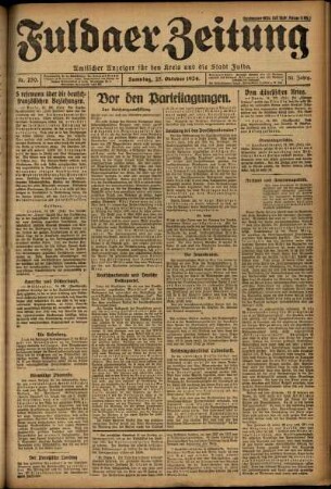 Erste Ausgabe vom Samstag, den 25. Oktober 1924.