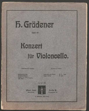 Konzert für Violoncello : Opus 45 ; Violoncello und Klavier