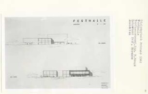 Festhalle (Diplomarbeit bei Bernhard Hermkes): Ansichten von Norden und Osten 1:200