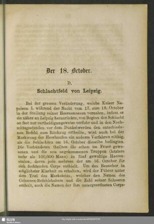 Der 18. October. D. Schlachtfeld von Leipzig