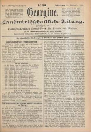 Siebenundfünfzigster Jahrgang. No. 39. Insterburg, 26. September 1889.