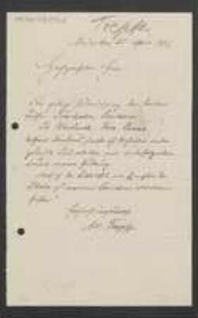 Brief von Adolph Toepffer an Unbekannt