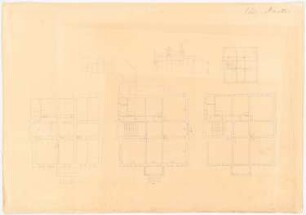 Villa: 4 Grundrisse; Teilschnitt