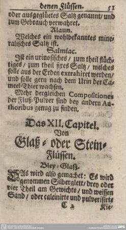 Das XII. Capitel. Von Glaß- oder Stein-Flüssen.