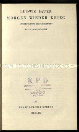Schrift über die Gefahr eines zukünftigen Krieges mit Blick auf Vergangenheit und Gegenwart
