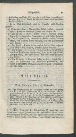 Erste Klasse. Die Säugethiere, Mammalia.