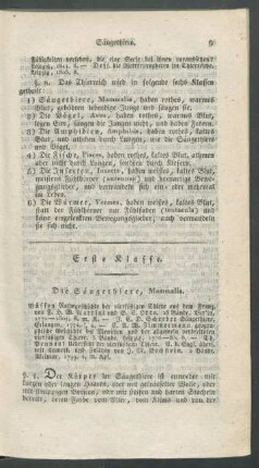 Erste Klasse. Die Säugethiere, Mammalia.