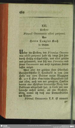 XXI. Ueber Pittenii Oeconomia edicti perpetui. Von Herrn Canzler Koch in Gießen