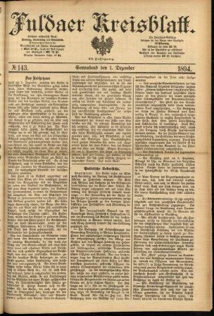 Erste Ausgabe vom Samstag, den 01. Dezember 1894.