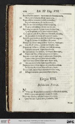 Elegia VIII. Desiderium Patriae / Das achte Klag-Lied. Verlangen des Vaterlandes