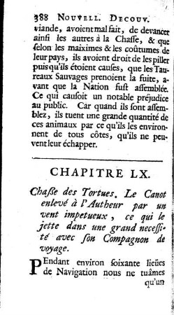 Chasse des Tortues, Le Canot enlevé à l`Autheur par un vent impetueux, cu quile jette dans une grand necessité avec son Compagnon de voyage.