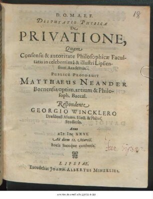 Disputatio Physica De Privatione
