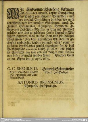 Wir Endesunterschriebene bekennen und Attestiren hiermit ...