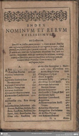 Index Nominum Et Rerum Utilissimus