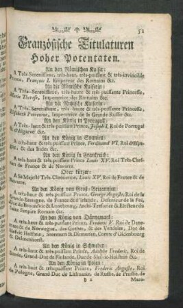 Französische Titulaturen Hoher Potentaten